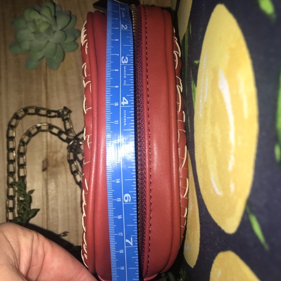 Anthropologie Small Brick Red Woven Crossbody Purse With Chain Strap - Picture 9 of 13